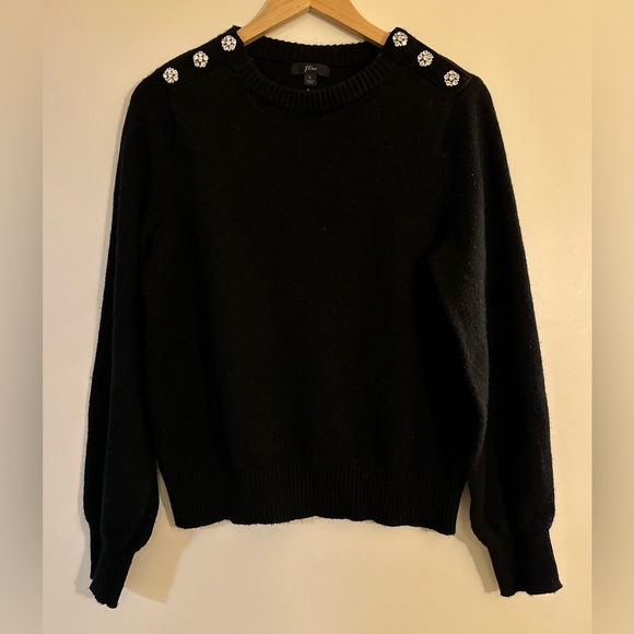 J. Crew Crewneck Sweater with Jeweled Buttons in Black. Size L - Picture 2 of 11